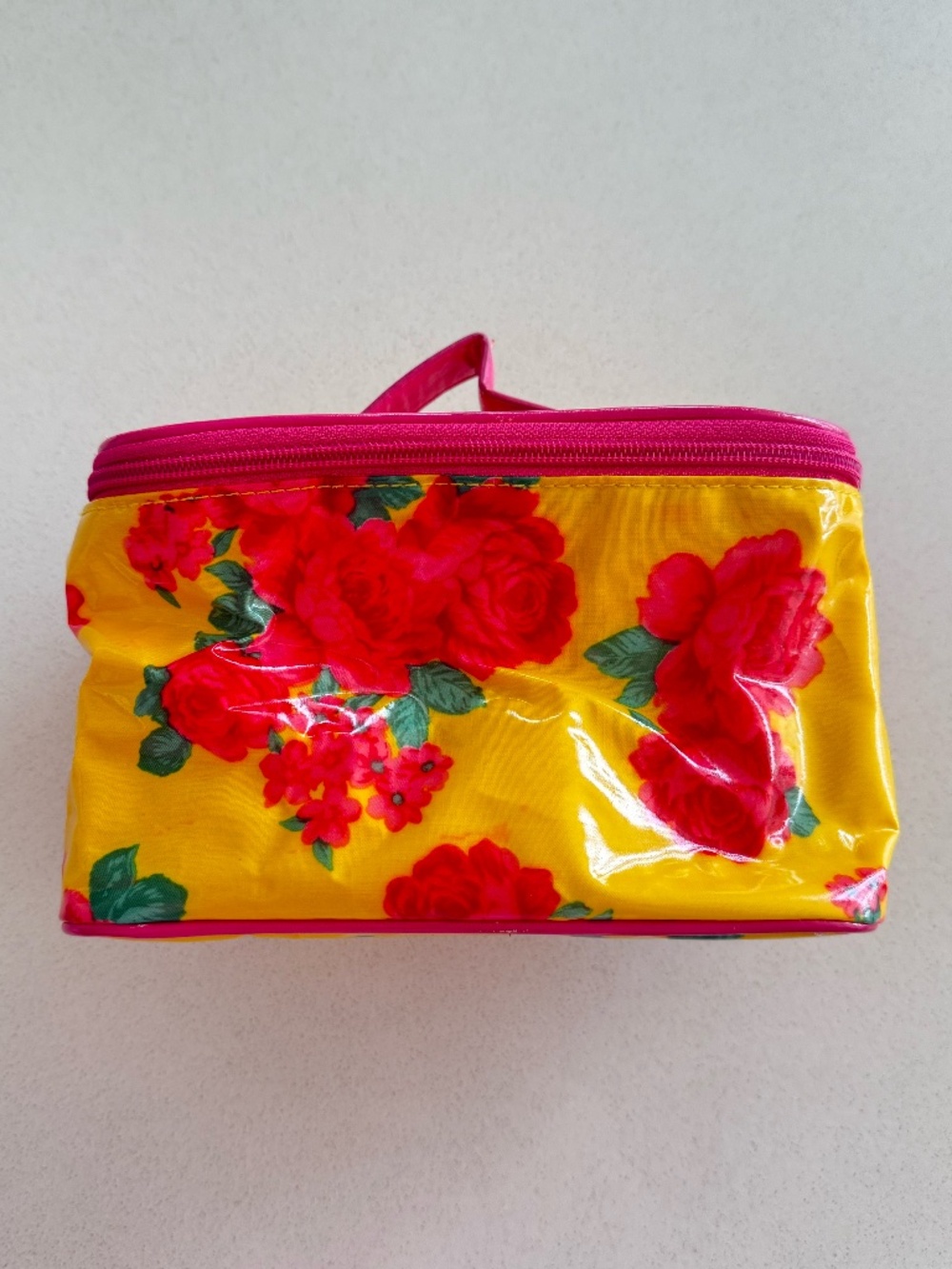 Yellow Pink/Red Cosmetic Toiletry Bag Floral Bag Travel Bag Makeup Bag